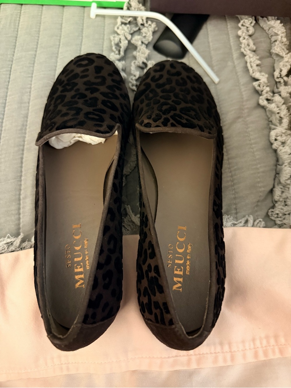 Sesto Meucci Brown Leopard Suede Slip-On Flats
